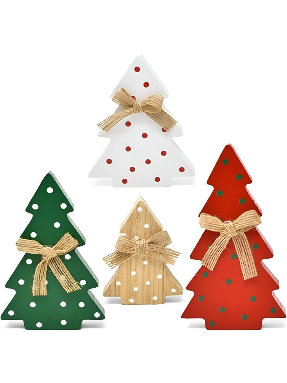 4 Christmas Trees Wooden Table Decorations Centerpiece Block Holiday